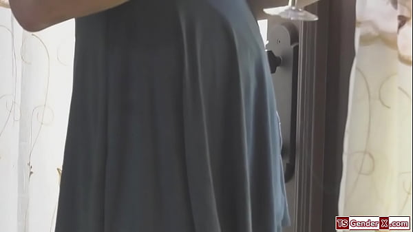 Small tits TS Casey Kisses assfucks guy